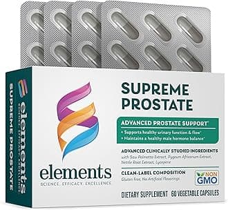 Elements Supreme Prostate, 60 Capsules (30 Day Supply), Advanced Prostate Support Supplement, Supports Healthy Urinary Flow and Function, Gluten Free