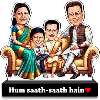 ZOCI VOCI Custom Family Caricature Standee � Personalized Cartoon Portrait | Funny Acrylic Gift with Quote | Home Decor, Anniversary, Birthday, Housewarming Gift (Hum Saath-Saath Hain)