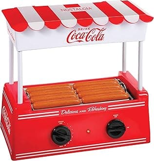 NostalgiaCoca-Cola Hot Dog Roller Holds 8 Regular Sized or 4-Foot-Long Hot Dogs and 6 Bun Capacity, Stainless Steel Rollers, Perfect For Breakfast Sausages, Brats, Taquitos, Egg Rolls, Red/White