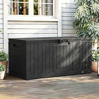YITAHOME Large Outdoor Storage Box, 120 Gallon Waterproof Resin Deck Box with Slide-Locking Lid, Patio Storage Bin and Bench Seat for Garden Tools, Cushions & Pool Supplies, Easy Assembly, Black