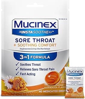 Instasoothe Sore Throat Relief Drops, Sore Throat Lozenges, Sore Throat Medicine with Hexylresorcinol, Cough Drops Alternative, Honey & Echinacea Flavor Medicated Numbing Throat Drops, 40 ct