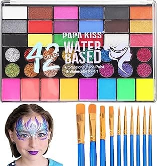 Face Painting Kit, 42 Colors Body Paint With 10 Pcs Brushes, Safe & Non-Toxic Washable for Children Adults Halloween Christmas Party