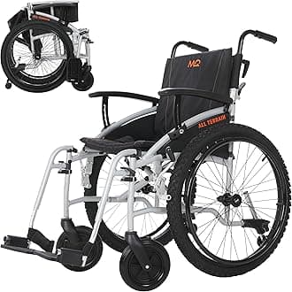 MobiQuip All Terrain, Lightweight, Folding, Manual Self Propelled Aluminium Wheelchair, Quick Release Wheels, Silver Frame, 16 inch Seat.