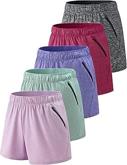 5 Pack: Womens Workout Gym Shorts Casual Lounge Set, Ladies Active Athletic Apparel with Zipper Pockets