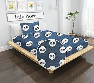 Filymore Kids Panda Single bedsheet with one Pillow Cover Made with Microfiber (Size 90x60) (Pillow Size 18x28) (Colour-Black and White)