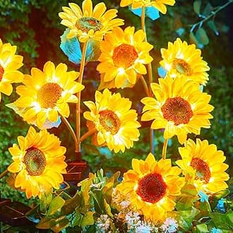 Outdoor Solar Garden Lights - 4 Pack LED Flower Lights with Larger Sunflowers, Bigger Solar Panel, Waterproof for Outside Yard Patio Garden Decorations