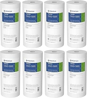 Pentair Pentek DGD-5005 Big Blue Sediment Water Filter, 10-Inch, Whole House Heavy Duty Dual-Gradient Density Spun Polypropylene Replacement Filter Cartridge, 10" x 4.5", 5 Micron, Pack of 8