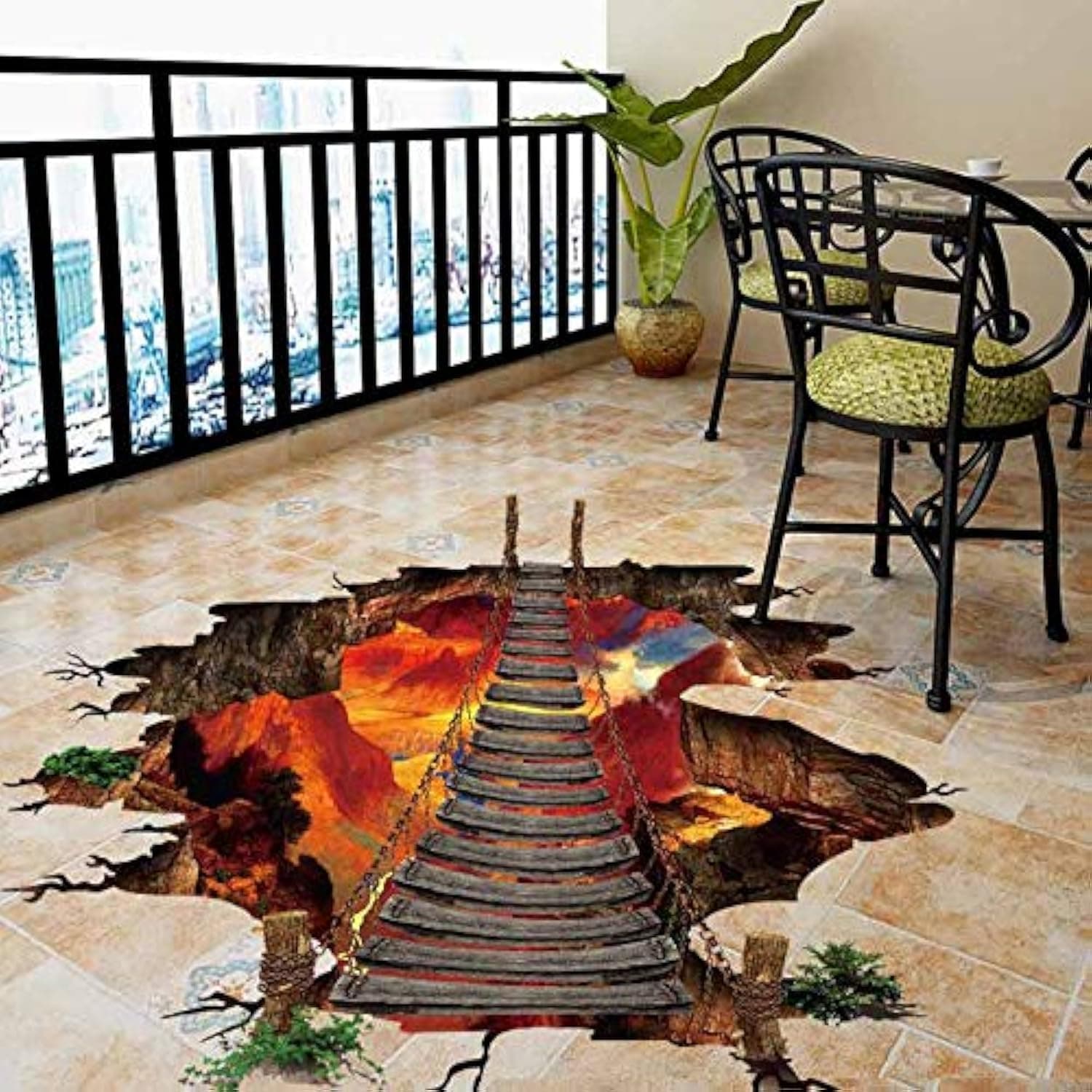 3D Floor Wall Sticker,Cool Lava Bridge Removable Mural Decals Art Decors for Home Living Room