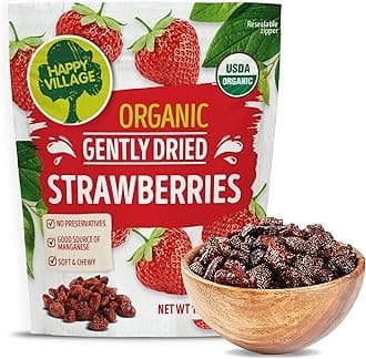 Happy Village Organic Whole Dried Strawberries, 18 OZ Resealable Pack- Soft & Juicy, Kosher, Non-GMO, No Refined Sugar, Apple Juice Infused Dried Strawberry
