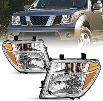 SOCKIR Headlight Assembly Fit for 2005-2008 Frontier / 2005-2007 Pathfinder Halogen Headlamp Chrome Housing Amber Reflector Pair Driver and Passenger Side