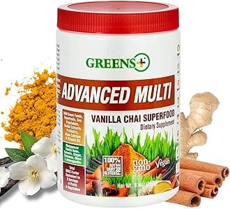 Greens+ Advanced Multi Vanilla Chai Superfood Powder, Organic Healthy Blend for Morning Vitality, Nutrition, Vibrant Health, Dietary Supplement, Vitamins Minerals, Vegan, Soy/Dairy/Gluten Free(9.4oz)