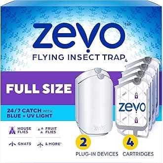 Zevo 2 Flying Insect Traps and 4 Cartridges, Fly Trap and Indoor Insect Catcher for Mosquito Nets, House and Fruit Flies, No Mess Use in Any Room