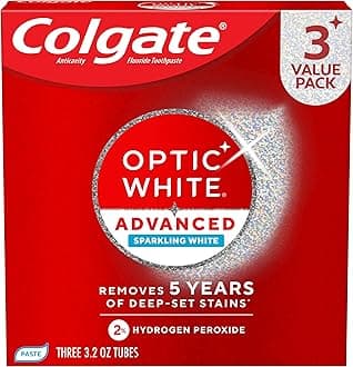 Optic White Advanced Hydrogen Peroxide Toothpaste, Teeth Whitening Toothpaste Pack, Enamel-Safe Formula, Helps Remove Tea, Coffee, and Wine Stains, Sparkling White, 3 Pack, 3.2 oz