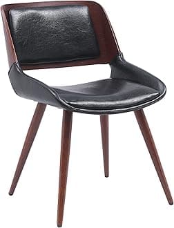 Porthos Home Basil Mid-Century Dining Chair, Water and Stain Resistant Faux Leather Upholstery, Metal Legs with Wood Finish