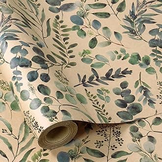 RUSPEPA Kraft Wrapping Paper Roll - Mini Roll - Green Leaf Design Great for Birthday, Party, Baby Shower - 43.2cm x 10m
