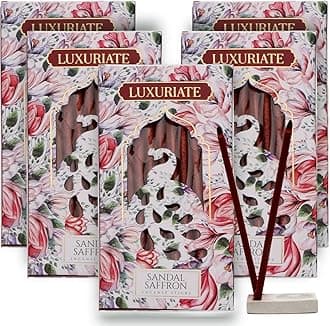 LUXURIATE Sandal and Saffron Bambooless Incense | Chandan Agarbatti | Natural Herbal Organic Incense Sticks for Puja | Long-Lasting Premium Luxury Agarbatti - Pack of 5