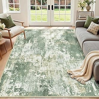 Washable Area Rugs 9'x12' Non-Slip Modern Abstract Soft for Living Room Entryway Bedroom Nursery, Print Pattern, Light Green/Yellow