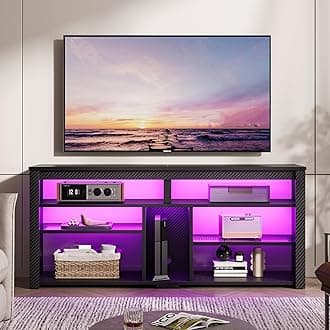 Bestier 55-65 Inch LED TV Stand with Storage for PS5/Xbox, 140CM LED TV CabinetAdjustable Shelves Entertainment Centre, Tall Modern Media Console for Living Room (Black)