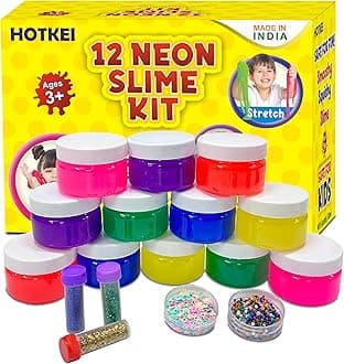 HOTKEI 12 Neon Slime DIY Neon Colored Fruit Scented Slimy Slime Gel Jelly Set Kit Air Dry Magical Crystal Clay Putty Toy Kit for Girls Boys Kids with Glitter, Stars, Color Beads