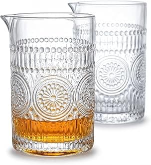 Kingrol 2 Pack Crystal Cocktail Mixing Glasses - 21oz Stirring Pitcher with Weighted Bottom, Textured Grip and Pour Spout, Clear Barware for Whiskey, Martini, and Old Fashioned