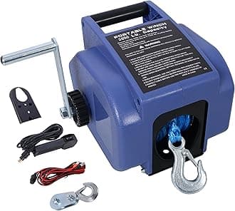 12v Trailer Winch,Reversible Electric Winch, for Boats Up to 6000 Lbs,with Synthetic Rope,with Extra Pulley Hook,Power in and Power Out,with Manual Function (Synthetic rope-6000 lbs)