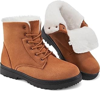 HARENCE Snow Boots for Women Winter: Warm Fur Lined Ankle Booties Comfortable Lace Up Slip on Outdoor Walking Boot