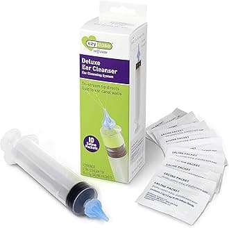 Ezy Dose Ear and Ear Wax Cleaner for Humans, Includes 10 Saline Packs, Syringe with Tri-Stream Tip, Safe and Antibacterial, BPA Free Ear Cleaning Solution