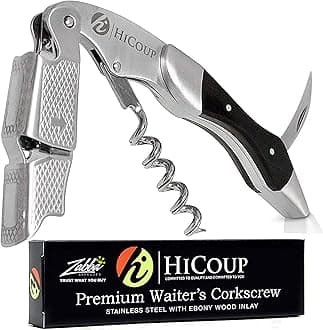 Hicoup Wine Opener - Professional Corkscrews for Wine Bottles w/Foil Cutter and Cap Remover - Manual Wine Key for Servers, Waiters, Bartenders and Home Use - Stainless Steel Ebony