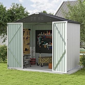 Patiowell Outdoor Storage Shed 8x6 FT, Garden Tool Storage Shed with Sloping Roof and Double Lockable Door, Outdoor Shed for Backyard Garden Patio Lawn, White