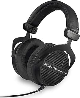 beyerdynamic DT 990 PRO Over-Ear Studio Monitor Headphones - Open-Back Stereo Construction, Wired (80 Ohm, Black (Limited Edition)) (Renewed)