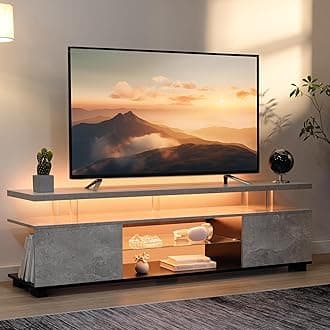 Grey TV Stands for Living Room,Glass TV Stand, LED TV Stand for 75+ inch TV,Entertainment Center for Living Room,Bedroom,Home Office