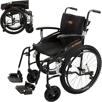 All Terrain Adult Wheelchair, Self-Propelled - 12.5kg Lightweight, Aluminium Frame - Black, Narrow 16" Seat - Easy-Fold & Quick Release - 24" Pneumatic Tyres - Customisable Support