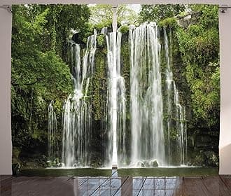 Ambesonne Waterfall Curtains, Jungle Triplets Landscape of a Costa Rican Ambient in The American Wild Life Woodland Rainforest, Living Room Bedroom Window Drapes 2 Panel Set, 108" X 96", Army Green