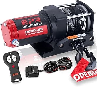 OPENROAD 2500 lb ATV/UTV Winch with Synthetic Rope Waterproof, Portable, Wireless Remote, and Mounting Plate - Perfect for Off-Road Adventures and More