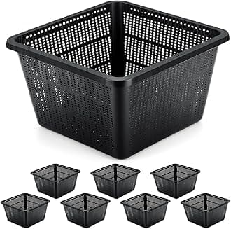 8 Pcs Aquatic Plant Baskets for Hydroponics Water Garden Plant Pots Black Plastic Mesh Basket 9 x 9 x 5.2 Inch Square Pond Containers for Island Live Aquarium Botany Flowers