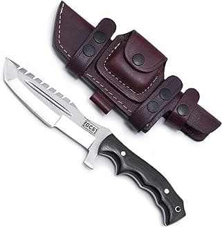 GCS Handmade D2 steel Hunting Knife G10 Handle Fixed Blade Knife Right Hand Scout Carry Buffalo leather Sheath and Sharpening Stone for Hunting Camping Survival and EDC