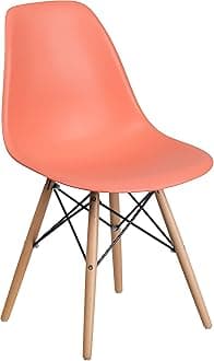 Elon Series Peach Plastic Chair with Wood Base