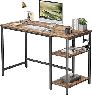 CubiCubi Computer Home Office Desk, 120 cm Small Study Writing Table with Storage Shelves, Modern Simple PC Desk with Splice Board, Brown