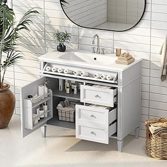 Linique 36" Bathroom Vanity with Sink Combo Set, Solid Wood Frame Bathroom Storage Cabinet with 2 Drawers and a Tip-Out Drawer, Soft Closing Cabinet Door with Organizer, White