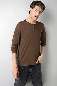 Urbano Fashion Men's Solid Henley Neck Slim Fit Full Sleeve Cotton T-Shirt