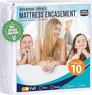 Utopia Bedding Mattress Protector Zippered Full Size (Pack of 10), 100% Waterproof Bed Bug and Dust Mite Proof Mattress Encasement, Absorbent 6 Sided Mattress Cover