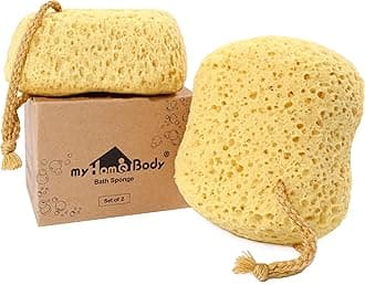 Bath Sponge, Foam Loofah, Body Scrubber for Bathing, Exfoliating Shower Pouf for Shower – Large Size, Lots of Lather, Curvy, 2 Pack