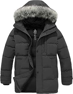 wantdo Men's Winter Jacket Thicken Winter Coat Warm Puffer Jacket with Faux Fur Hood