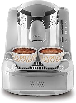 ARZUM OKKA Fully Automatic Turkish Coffee Maker | Direct-to-Cup, One-Touch Self-Cleaning, & Guaranteed Perfect Foam | White/Chrome (OK002W). 1 Year Manufacturing Warranty