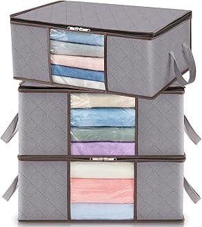 Lifewit Clothes Storage Bag, Foldable Storage Case, Closet Organizer, Futon Storage Bag, Clothes Storage, Reinforced Handles, Durable Fabric, Clear Window for Sweaters, Coats, T-shirts, Blankets, 3