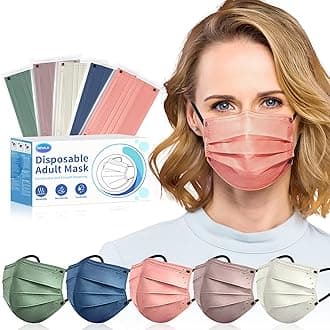 Face Mask Disposable Adult - 4 Ply Protection Masks 50 Pack Individually Wrapped Mask Multicolored Breathable Safety Masks for Women & Men