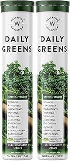 Wellbeing Nutrition Daily Greens | Wholefood Multivitamins with Vitamin C, Zinc, B6 for Immunity & Detox with Organic Certified Plant Superfoods & Antioxidants (15 Effervescent Tablets) Pack of 2