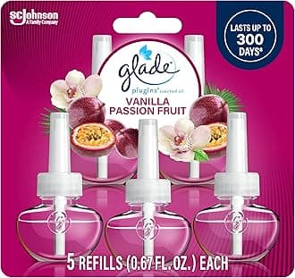 Glade PlugIns - Recambios de ambientador, aceites perfumados y esenciales para el hogar y el baño, fruta de la pasión de vainilla, 3.35 onzas líquidas, 5 unidades