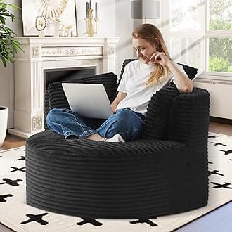 50 inch Oversized Round Chaise Longue Chair, Indoor Corduroy Sponge Single Boneless Sofa, Cloud Cushion Modern Sleeper Chair for Living Room,Projection Room, Wide Armrest Chairs (Black)