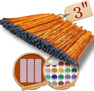 100 Count - 3" Long Brown/Black Color Matches | Three Inch Coloful Loose Wooden Safety Match Sticks for Candle Display | Refill for Decorative Jar Holder Bottle | Strikers Included